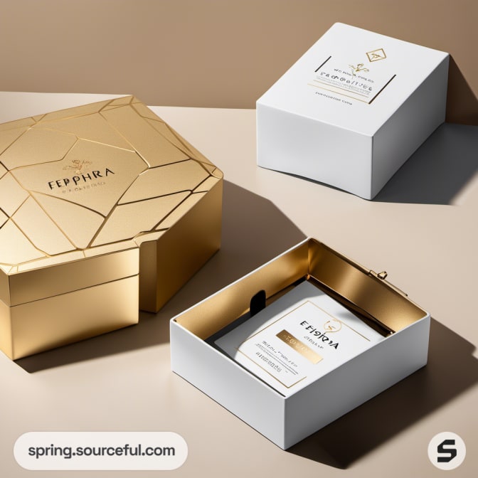 Gold and white open box with geometric pattern