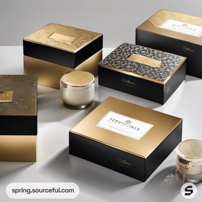 Black and gold elegant boxes with ornate lids