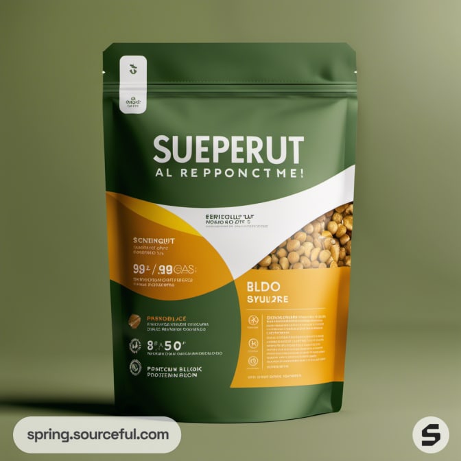 Large green resealable pouch labeled 'SUPEPUT' with grain and nutritional details.