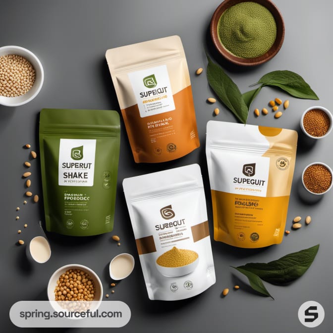 Multiple resealable pouches with seeds, powders, and herbs around them.