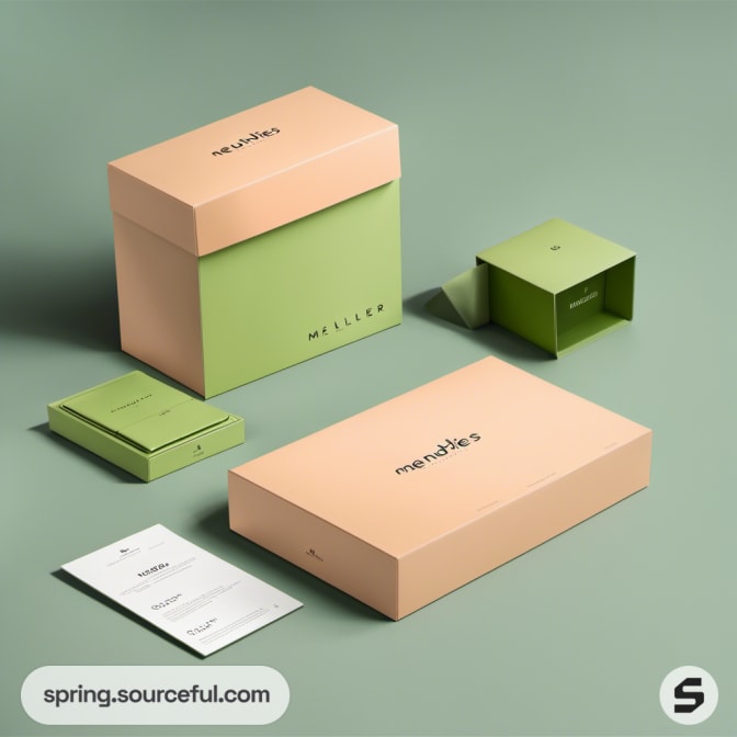 Peach and green two-piece boxes with inserts on green background.