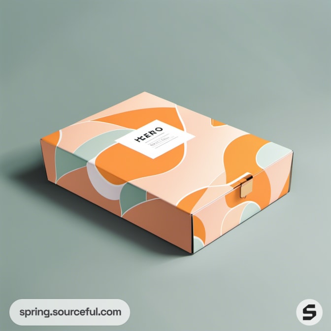 Peach and mint patterned rectangular box.