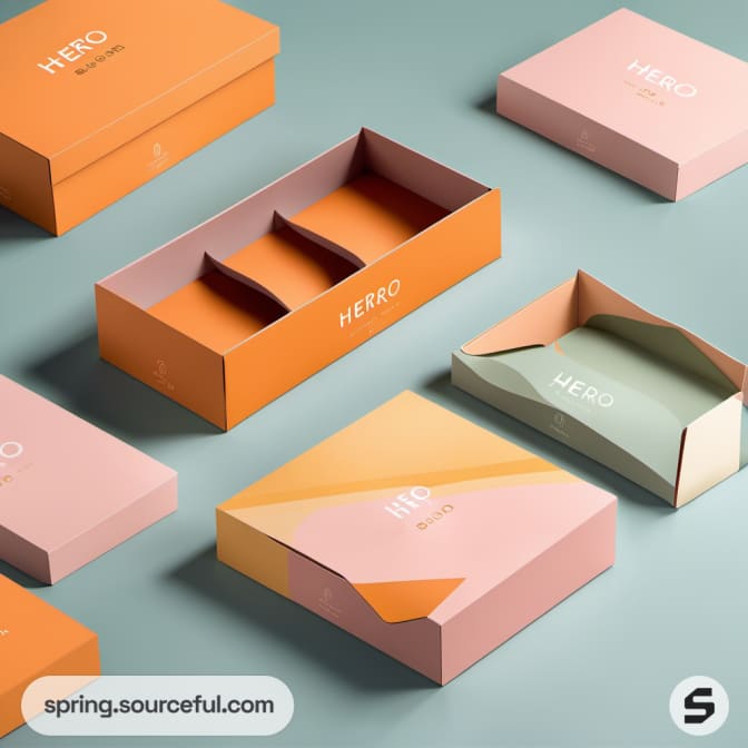 Pink and orange boxes with dividers.