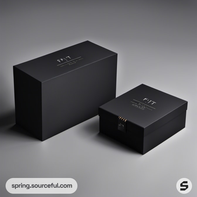 Closed black rectangular boxes with simple, elegant design.