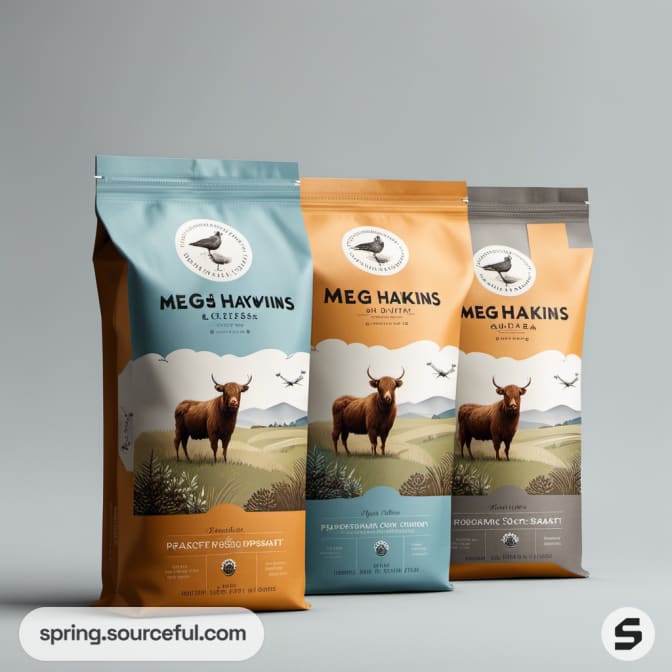 Three resealable pouches with cow and farm designs.