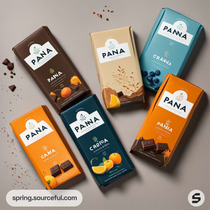 Diverse chocolate packaging with bright colors