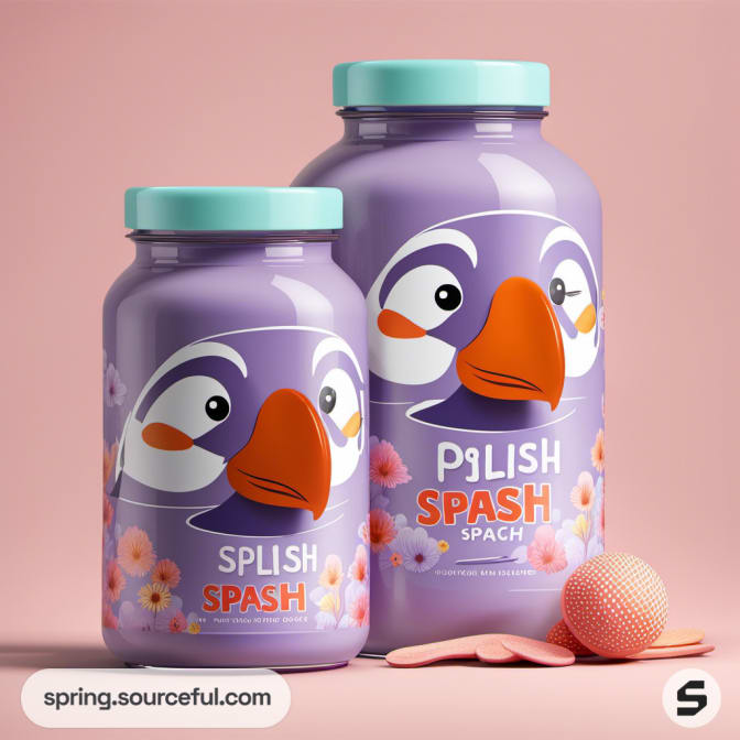 Lavender jars featuring cartoon penguin faces.