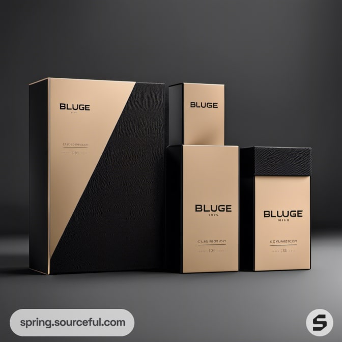 Black and beige product packaging with sleek design.