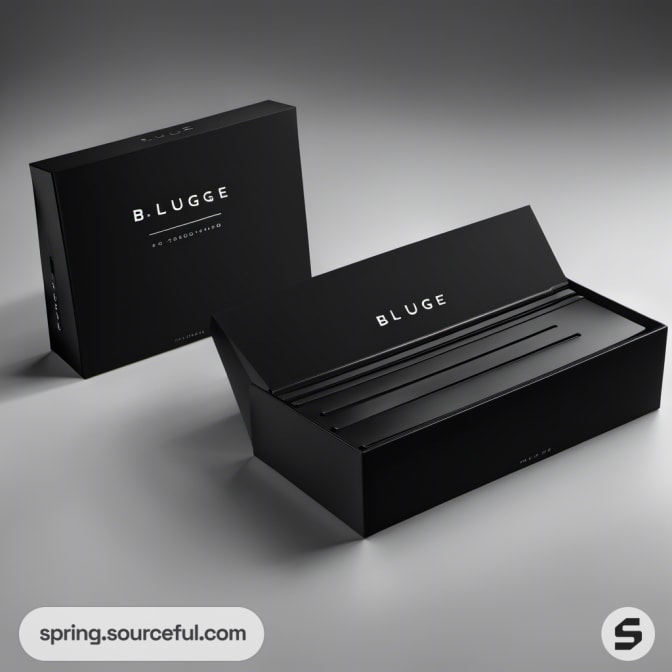 Matte black open box with lined interior on gray background.