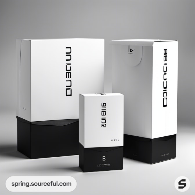 Black and white packaging with clean, modern design.