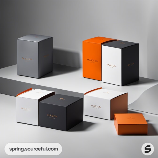 Cluster of white, grey, and orange cubic boxes.