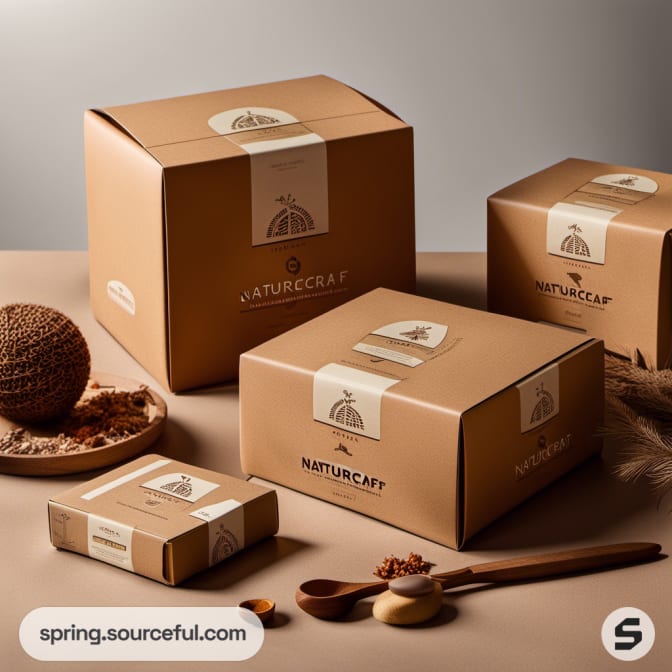 Brown eco-friendly boxes with selective detailing arranged elegantly on a soft surface.