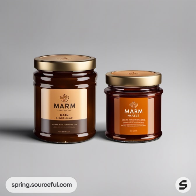 Two marmalade jars with gold lids on a gray surface.
