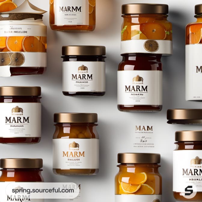 Multiple jars of marmalade with various label designs.