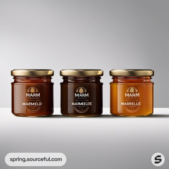 Three small marmalade jars with consistent labels.