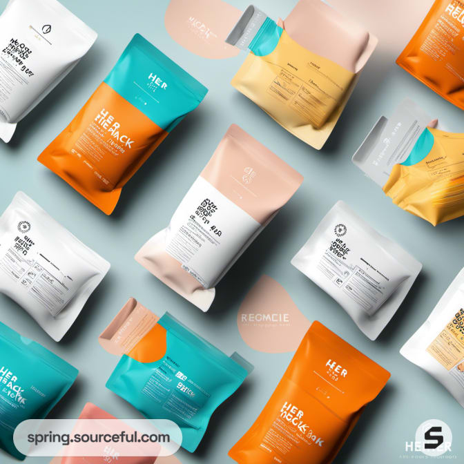 Assorted colorful resealable pouches arranged diagonally on a flat surface.