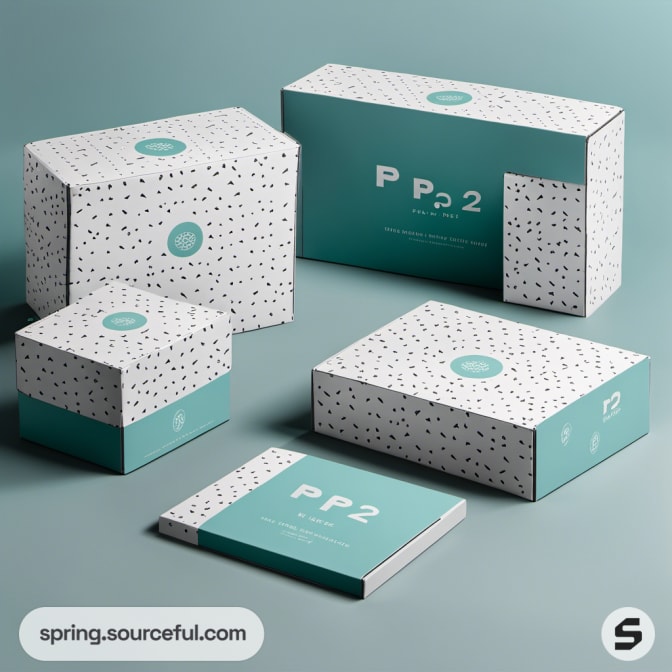 Speckled white and turquoise boxes in varying sizes.