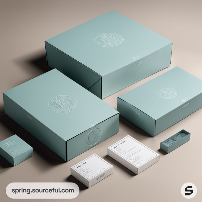 Turquoise boxes with subtle design embossed on top.