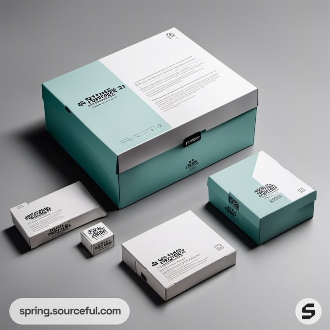 Turquoise and white boxes with minimalist design.