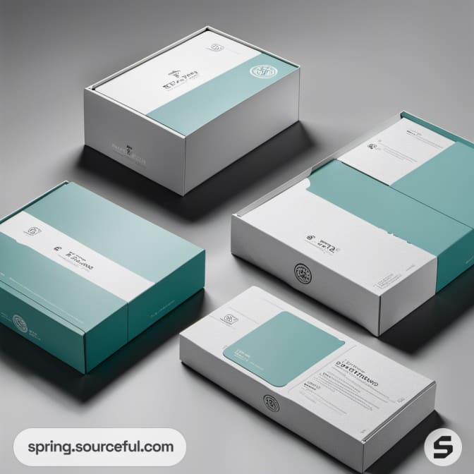 Turquoise and white boxes with sleek modern design.