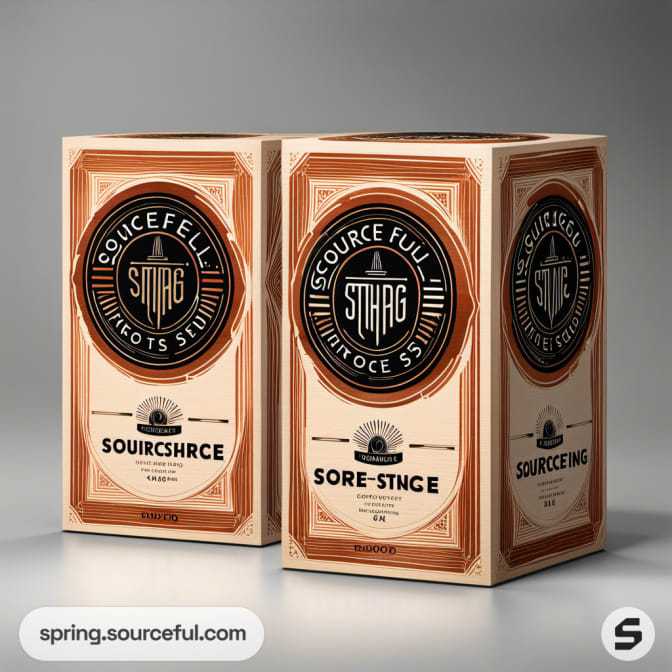 Art Deco styled guitar accessories boxes in beige and brown.
