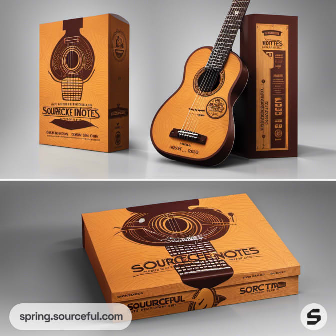 Orange guitar box set with distinctive vintage design.