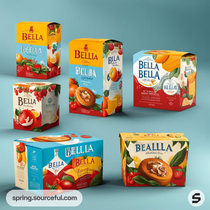 Variety of fruit-themed packages with detailed artwork.