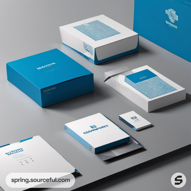 Blue packaging with a fingerprint pattern on a gray surface.