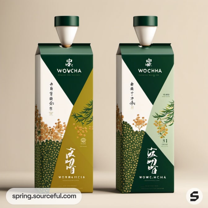 Green and white carton packaging with plant illustrations.