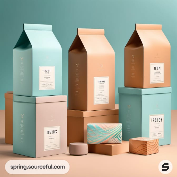 Peach and teal boxes with clean design and matching bars of soap.