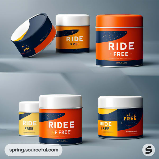 Mix of ride-free labeled jars in orange and navy colors.