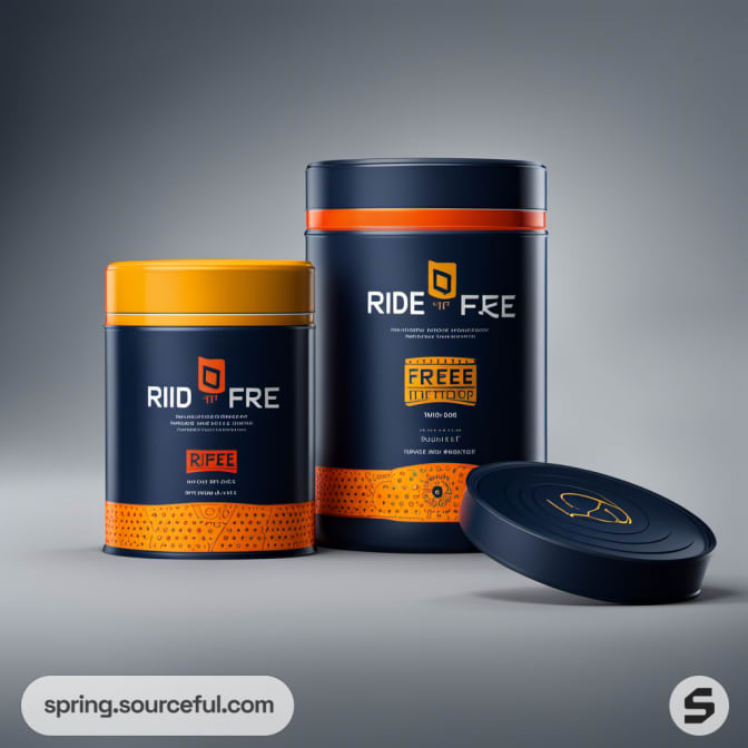 Two ride-free cylindrical containers in dark blue, orange.