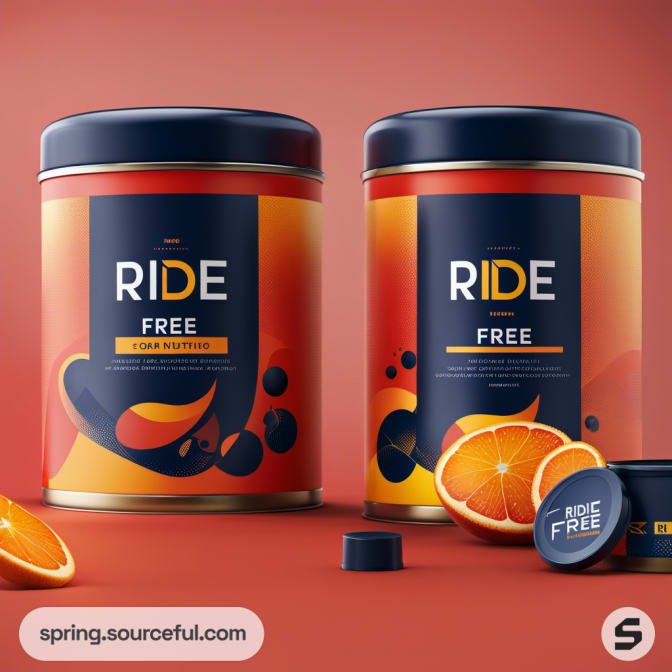 Large ride-free tins with citrus graphics on red background.