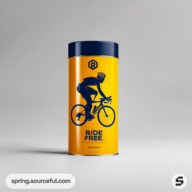Yellow cycling-themed tin with Ride Free logo.