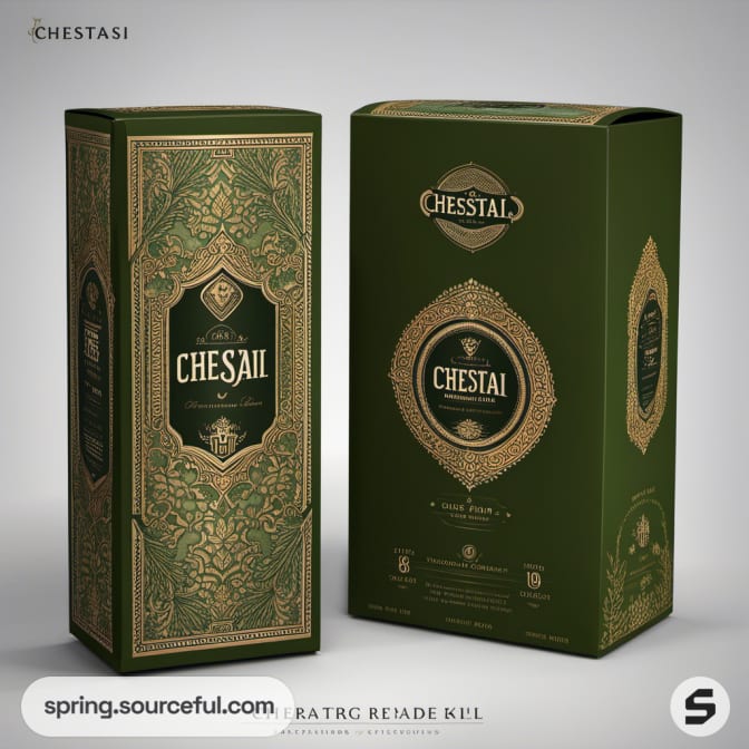 Elegantly patterned green box with 'CHESTAI' text and intricate accents.
