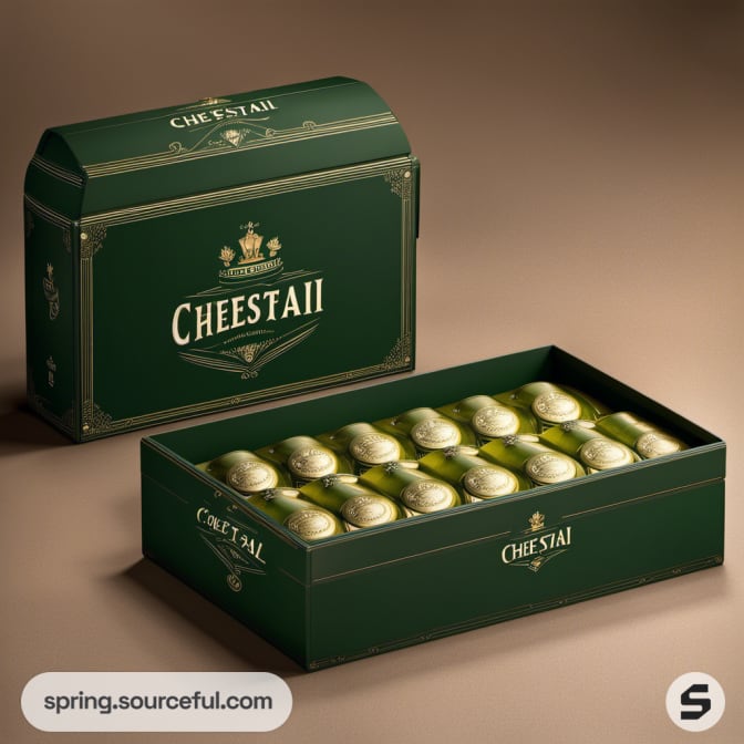Open green box with 'CHESTAI' branding displaying neatly arranged items.