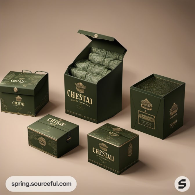 Set of green boxes with 'CHESTAI' branding, showcasing premium design.