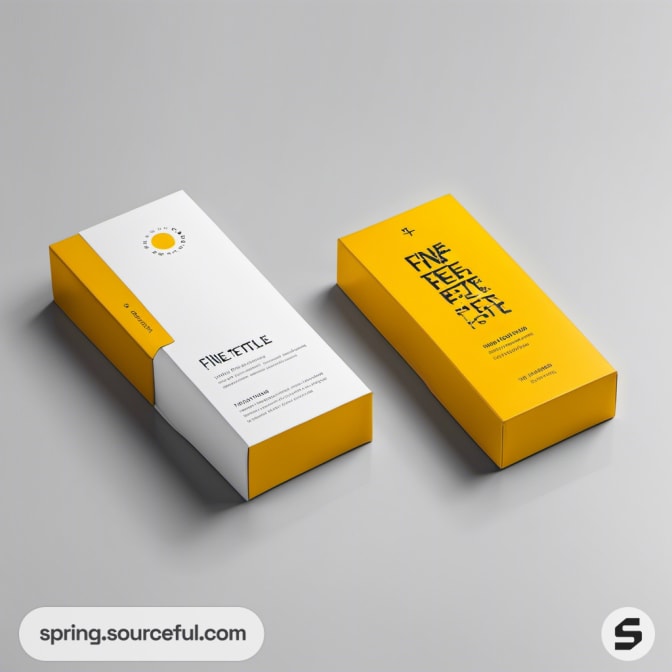 Two yellow and white rectangular boxes on a gray background.