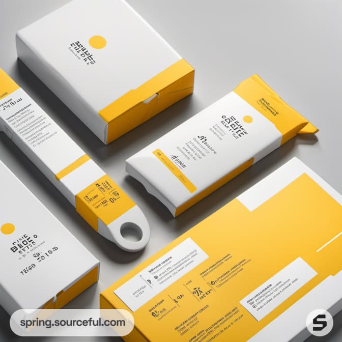 White and yellow packaging with tubes on a gray surface.