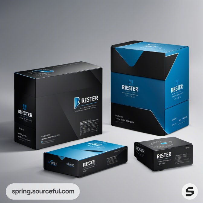 Black and blue product boxes with sleek, modern design.
