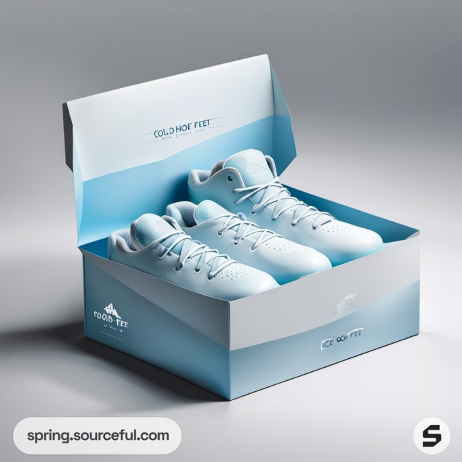 Light blue sneakers in a blue open box with sleek design and gradient colors.