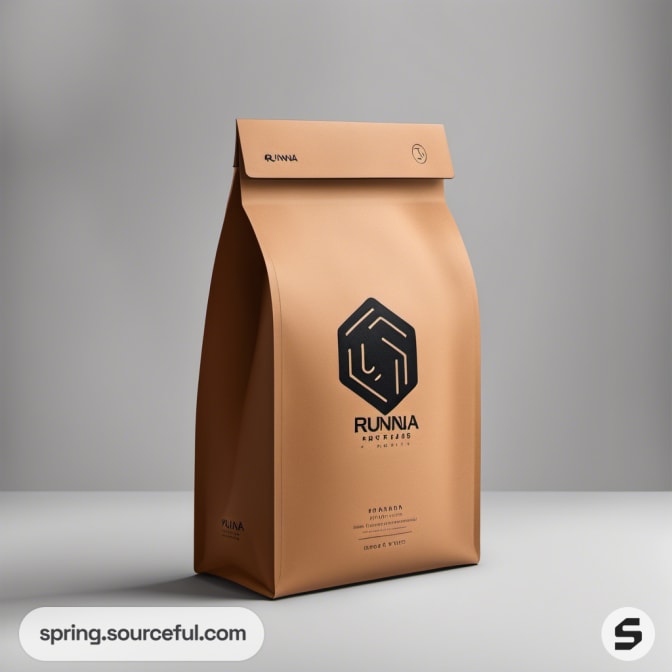 Large brown coffee bag with minimalist design and black logo.