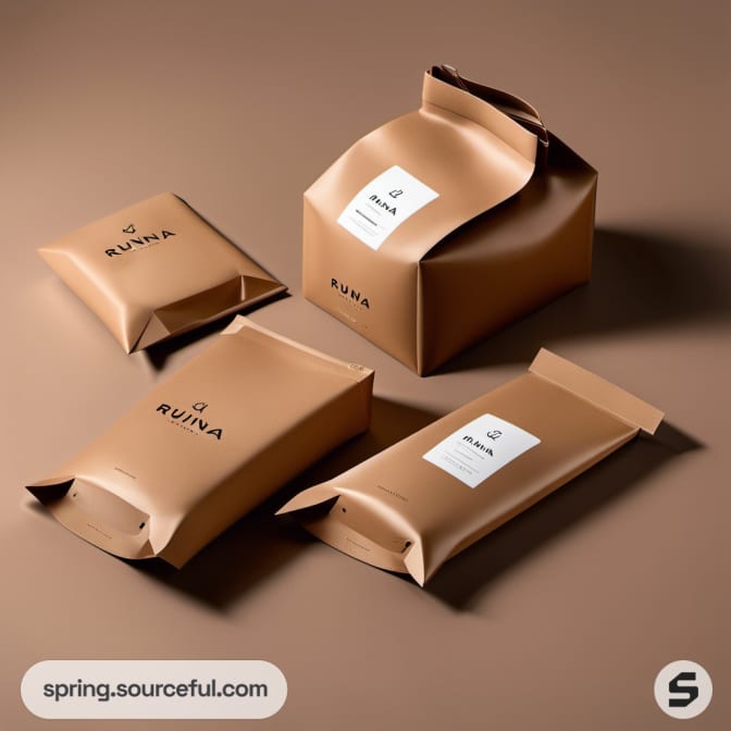 Assorted brown packages with rounded ends on a smooth surface.