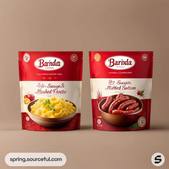 Two resealable pouches of sausage and mashed potato.