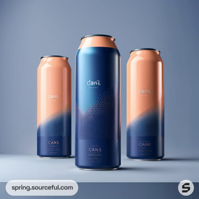 Tall aluminum cans with blue and peach gradient design on a gray background.