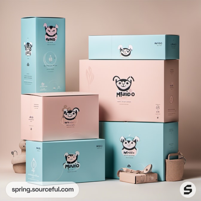 Large pastel boxes featuring panda illustrations and handles.