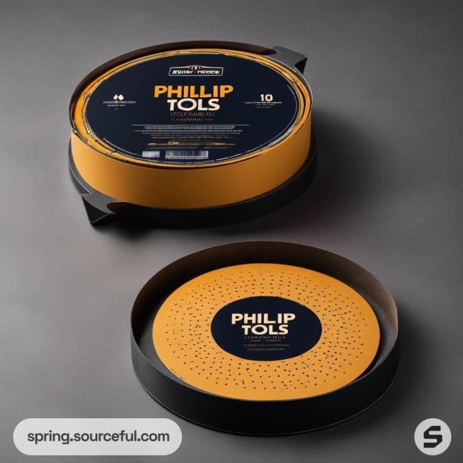 Two round orange tins with dark lids on a gray background.
