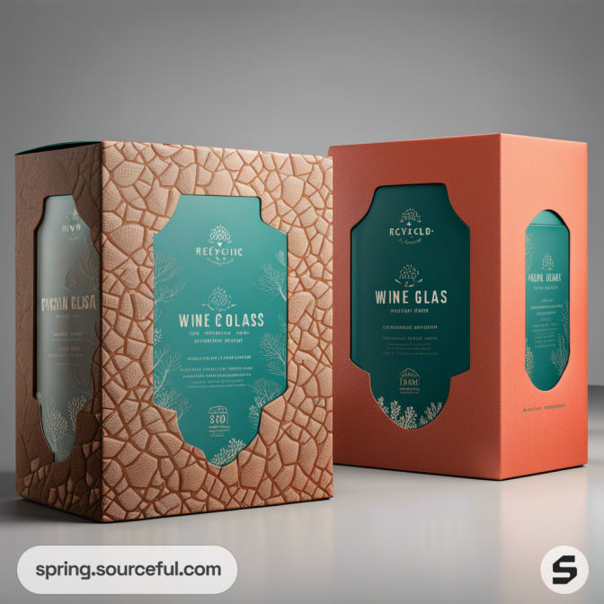Two decorative boxed wine glasses in textured and smooth packaging.