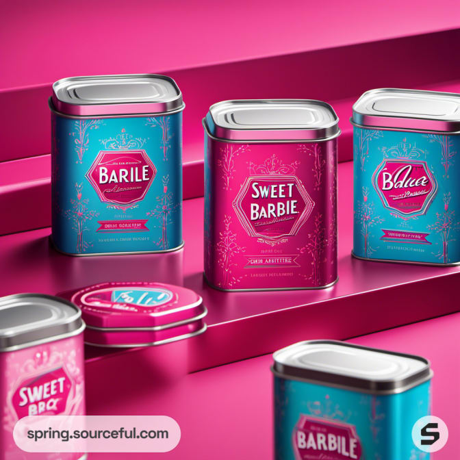 Rectangular tins in pink and teal with vintage style.