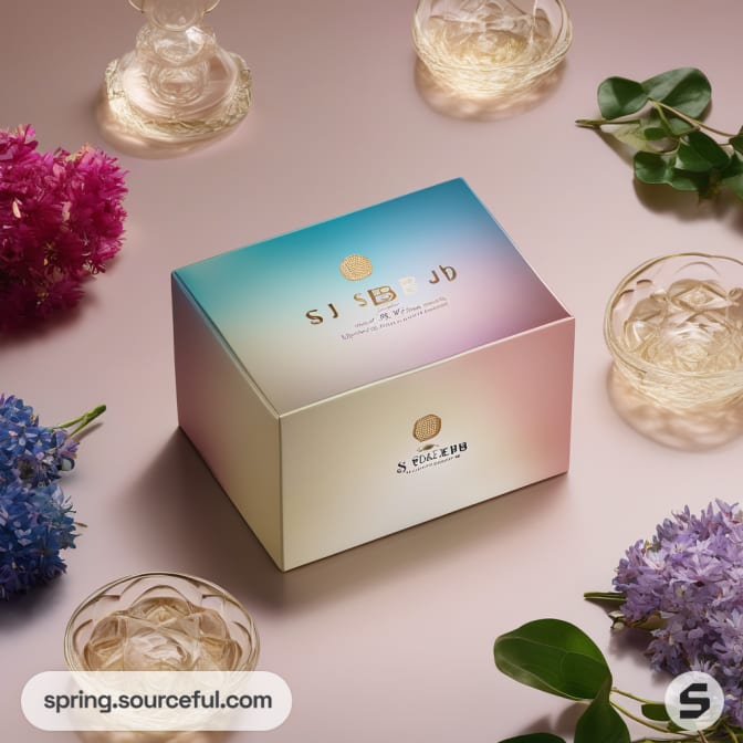 Gradient box with floral background and glass decoration.